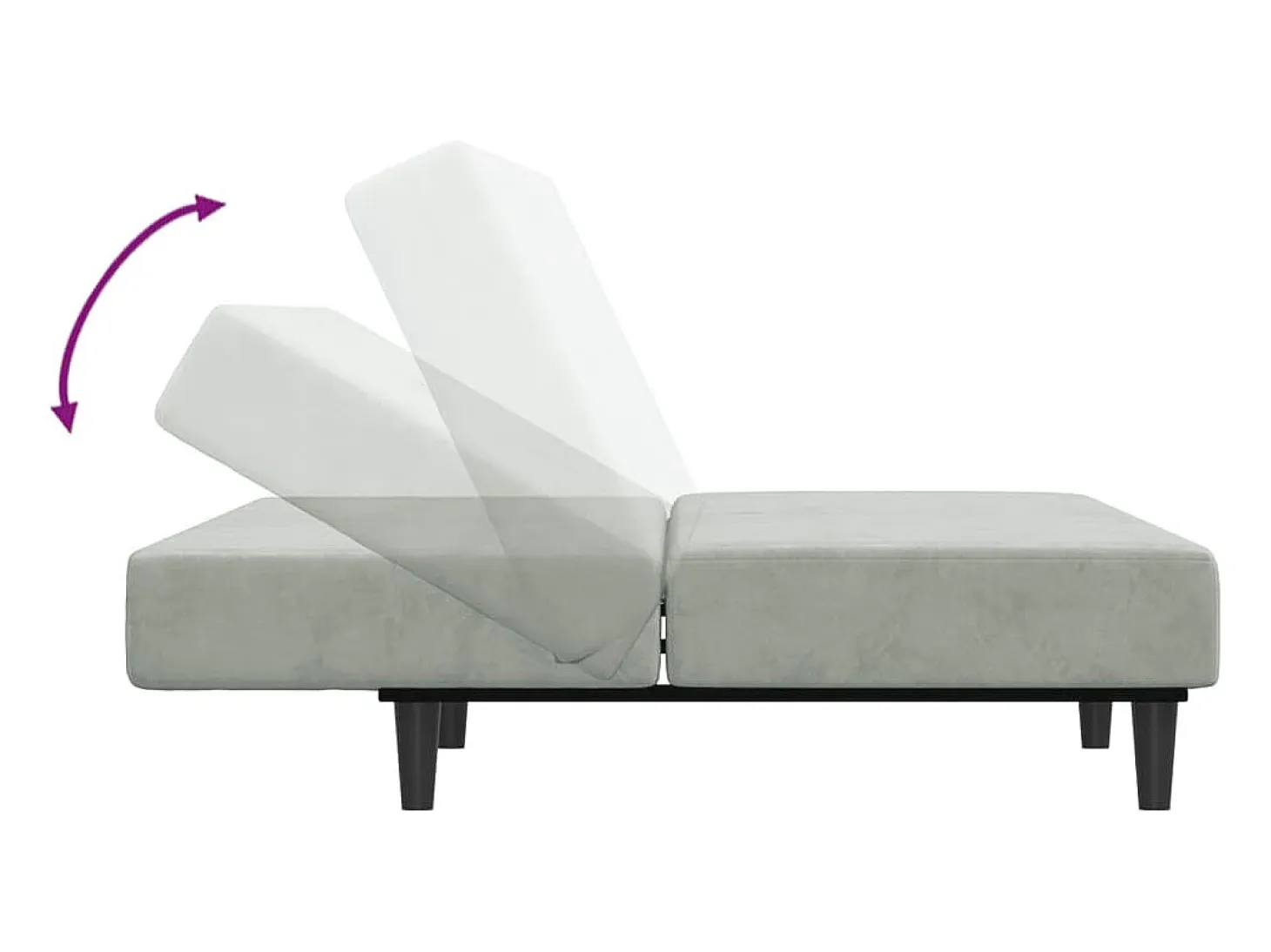 Sofá cama de 2 plazas con taburete terciopelo gris claro