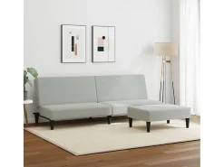 Sofá cama de 2 plazas con taburete terciopelo gris claro