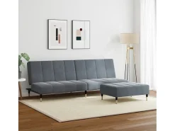 Sofá cama de 2 plazas con taburete terciopelo gris oscuro