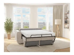 Sofá cama de 4 plazas de apertura rápida de tela beige. Cama de 160 cm - Colchón de 14 cm BOLIPO