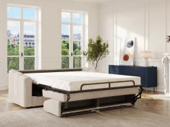 Sofá cama de 3 plazas de apertura rápida en tela texturizada beige colchón de 22 cm DARIELO