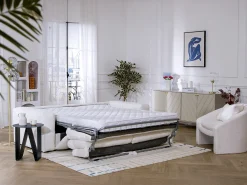 Sofá cama de 3 plazas de apertura rápida Tela bouclé beige colchón de 13 cm ISSORO