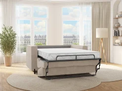 Sofá cama de 4 plazas de apertura rápida en tejido texturizado beige colchón de 14 cm ELORYA