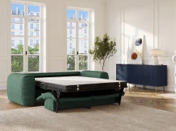 Sofá cama de 3 plazas de pana verde pino POGNIA