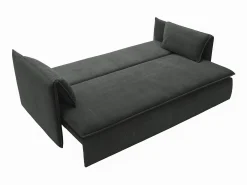 Sofá cama de 3 plazas de terciopelo gris oscuro acanalado TEODORA
