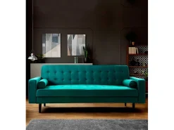 Sofá cama de 3 plazas de 100x210x89 cm de terciopelo en color verde y patas negras Green