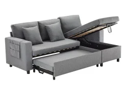 Sofá cama de 3 plazas en L con función de dormir - Chaise longue con almacenaje - Lino gris oscuro