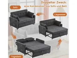 Sofá cama de 2 plazas, sofá cama plegable en tejido chenilla - 142 x 79/174 x 85 cm - con función sueño y respaldo regulable - Negro