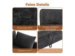 Sofá cama de 2 plazas, sofá cama plegable en tejido chenilla - 142 x 79/174 x 85 cm - con función sueño y respaldo regulable - Negro