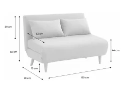 Sofá cama de con patas de madera, 2 plazas beige