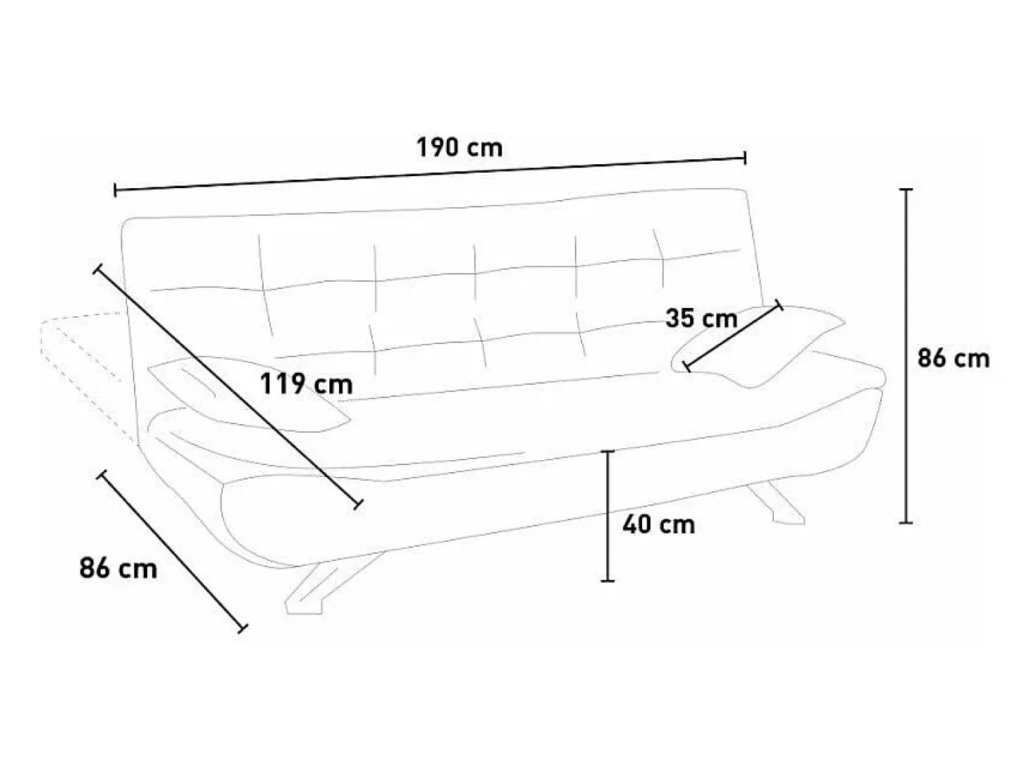 Sofá cama de microfibra de 2 plazas de diseño moderno Centenario - Gris
