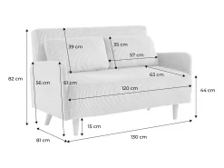 Sofá cama de pana de 2 plazas con patas de madera gris claro