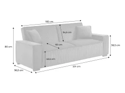 Sofá cama de pana de 3 plazas gris oscuro
