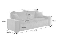 Sofá cama de pana de 3 plazas gris oscuro