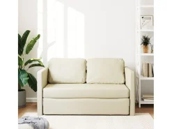 Sofá cama de suelo 2 en 1 cuero sintético crema 112x174x55 cm