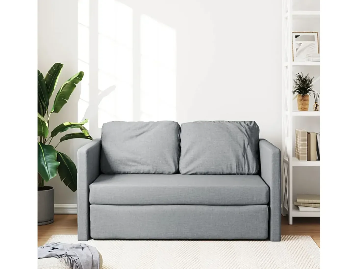 Sofá cama de suelo 2 en 1 tela gris claro 112x174x55 cm