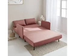 Sofá cama de terciopelo con patas de madera, 2 plazas rosa viejo