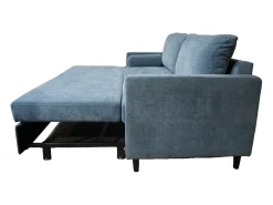 Sofá cama de 90x210x90-152 cm de tela super soft en color azul y patas negras Loli