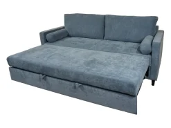 Sofá cama de 90x210x90-152 cm de tela super soft en color azul y patas negras Loli