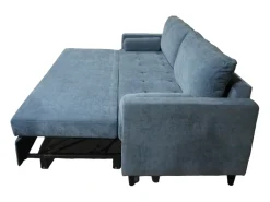Sofá cama de 90x210x90-152 cm de tela super soft en color azul y patas negras Loli