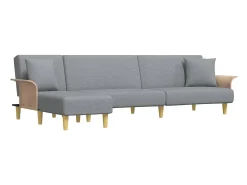 Sofá cama en forma de L tela gris claro 279x140x70 cm