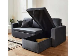 Sofá cama esquinero reversible de 3 plazas gris oscuro