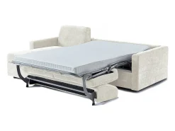 Sofá cama esquinero reversible "Celia" con mecanismo convertible exprés, tapizado en tela, 3 plazas, color beige