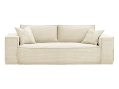 Sofá cama exprés AMELIA de 3 plazas en pana beige - Superficie de descanso de 140 cm - Colchón viscoelástico de 13 cm