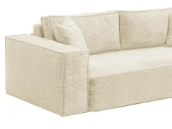 Sofá cama exprés AMELIA de 3 plazas en pana beige - Superficie de descanso de 140 cm - Colchón viscoelástico de 13 cm