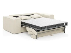 Sofá cama exprés AMELIA de 3 plazas en pana beige - Superficie de descanso de 140 cm - Colchón viscoelástico de 13 cm
