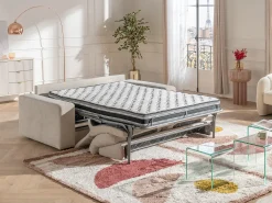 Sofá cama exprés de 3 plazas en tela texturizada beige 160 cm colchón 13 cm DAVISO