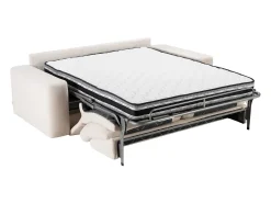 Sofá cama exprés de 3 plazas en tela texturizada beige 160 cm colchón 13 cm DAVISO