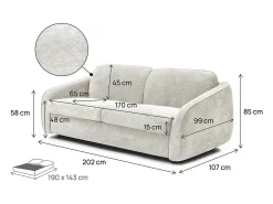 Sofá cama exprés "Laurie" en tejido texturizado - Cama de 140 cm - 3 plazas - Beige