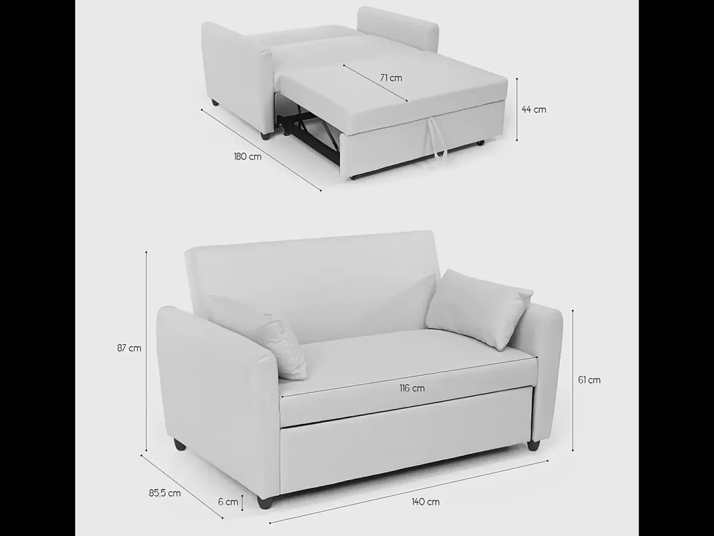 Sofá cama extraíble de 2 plazas diseño moderno en tejido PORTO RICO - Gris