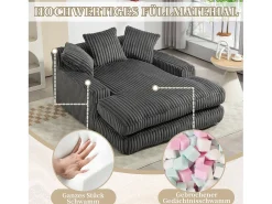 Sofá cama moderno de pana, sofá nube con 3 cojines, para salón, dormitorio y oficina (gris oscuro) (125 x 155 x 63 cm)