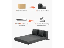 Sofá Cama Moderno SucceBuy,Sofá Cama Plegable 3 en 1 con 2 Almohadas, Gris Oscuro, Tamaño Individual