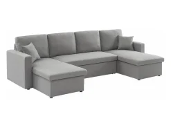 Sofá cama panorámico de 4 plazas en tela gris claro