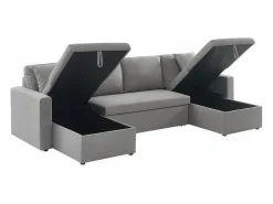 Sofá cama panorámico de 4 plazas en tela gris claro