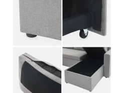 Sofá cama panorámico de 4 plazas en tela gris claro