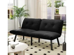 Sofá cama plegable, 2 plazas, con función de cama, negro