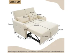 Sofá cama plegable de 2 plazas en tejido de lino - 127 x 75 x 94 cm - con función de descanso - Beige
