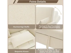 Sofá cama plegable de 2 plazas en tejido de lino - 127 x 75 x 94 cm - con función de descanso - Beige