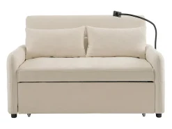 Sofá cama plegable moderno con dos asientos, respaldo ajustable, soporte para teléfono móvil, puerto de carga USB,Beige