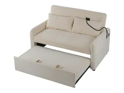 Sofá cama plegable moderno con dos asientos, respaldo ajustable, soporte para teléfono móvil, puerto de carga USB,Beige