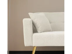 Sofá cama recto de 2 plazas en sherpa blanca, respaldo abatible en 3 posiciones - 175x64x72cm