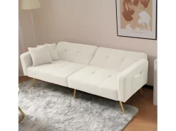 Sofá cama recto de 2 plazas en sherpa blanca, respaldo abatible en 3 posiciones - 175x64x72cm