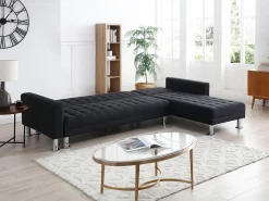 Sofá cama rinconera de ángulo reversible tela negro WILLIS II