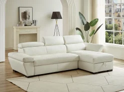 Sofá cama rinconera derecha bimateria piel JONOVA - Blanco