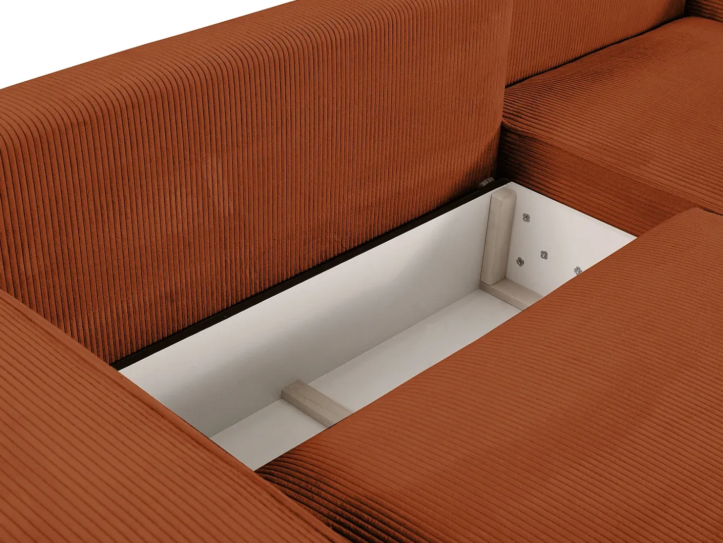 Sofá cama rinconera derecha de pana terracota AMELIA
