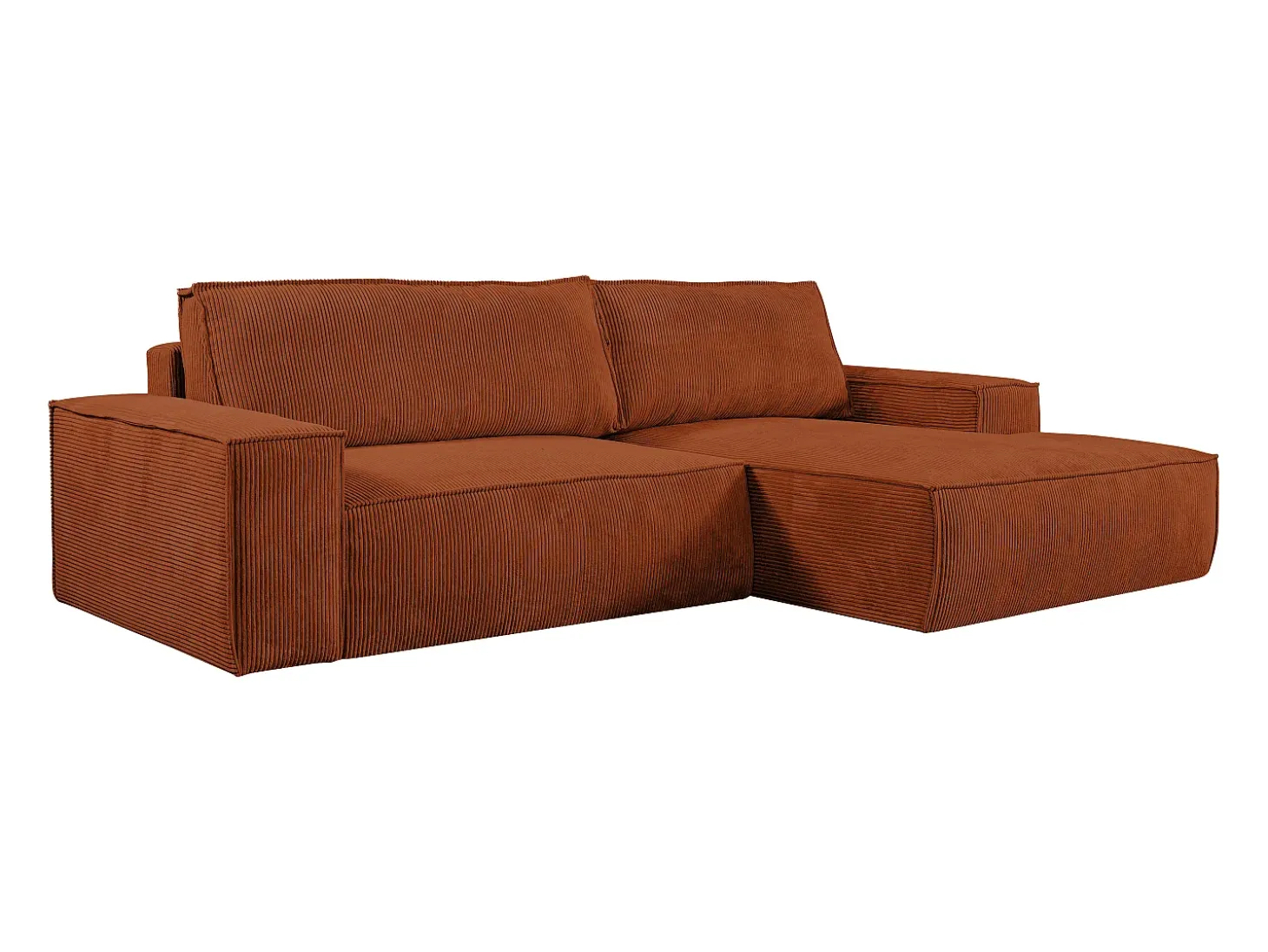 Sofá cama rinconera derecha de pana terracota AMELIA
